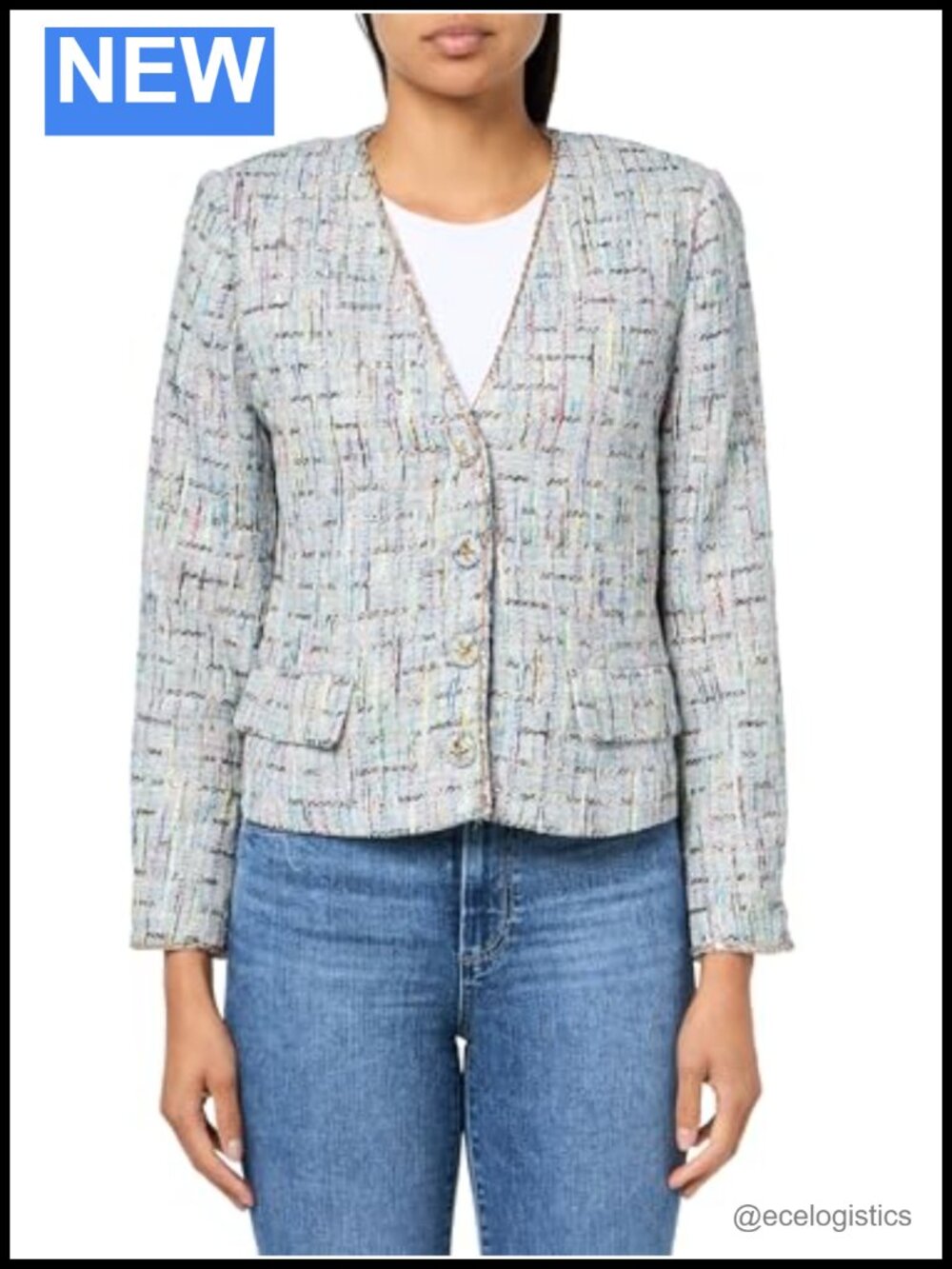 Women's Cropped Tweed Jacket Long Sleeve Blazer with Pockets